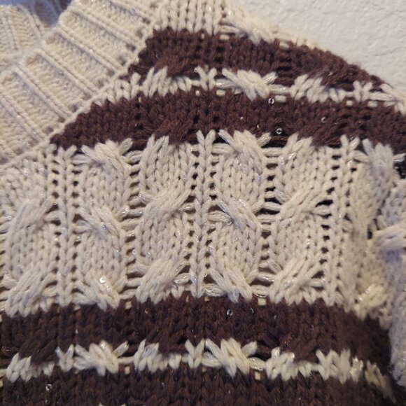 Cropped Striped Cable Knit Sweater Size S - Picture 4 of 10